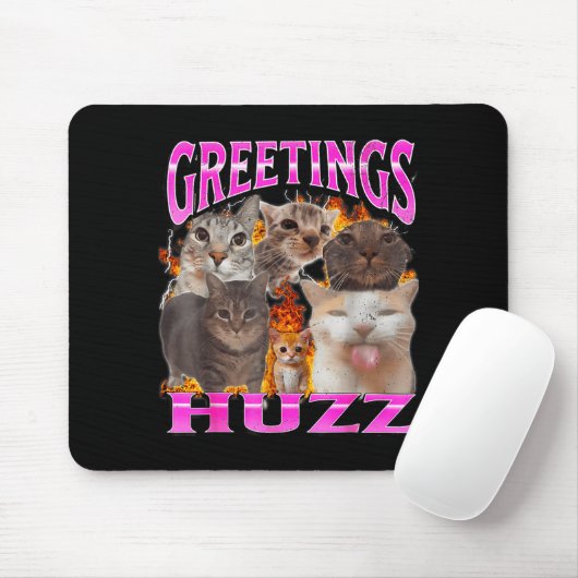 Greetings Huzz Funny Cat Meme Bootleg Graphic Men Mousepad (Mit Mouse)