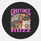 Greetings Huzz Funny Cat Meme Bootleg Graphic Men  Runder Aufkleber (Vorderseite)