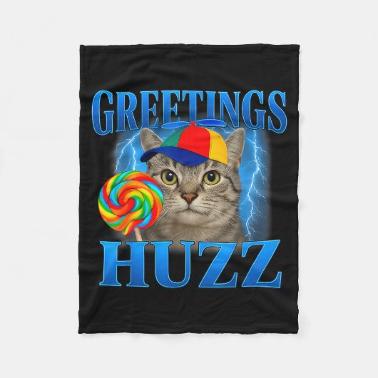 Greetings Huzz Funny Cat Meme Design For Men Women Fleecedecke (Vorderseite)