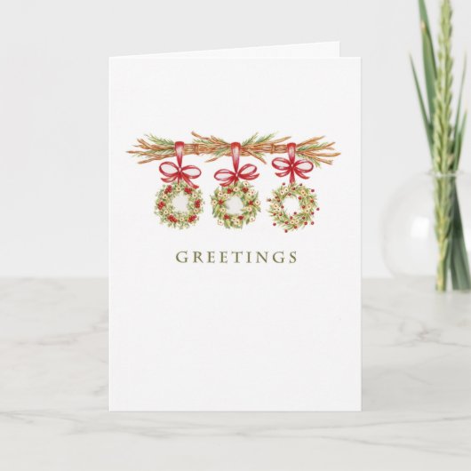 Greetings Three Wreaths Branch Holiday Blank Card Karte (Vorderseite)
