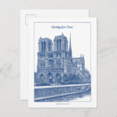Greetins from Paris Elegante Blue Retro Notre Dame Postkarte (Vorne/Hinten)
