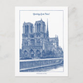 Greetins from Paris Elegante Blue Retro Notre Dame Postkarte (Vorderseite)