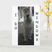 GREETKARTE: Katzenjacke gegen Fenster Stehend Karte (Gelbe Blume)