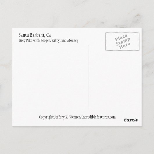 Greg Pike mit Booger, Kitty und Mousey Postkarte (Rückseite)