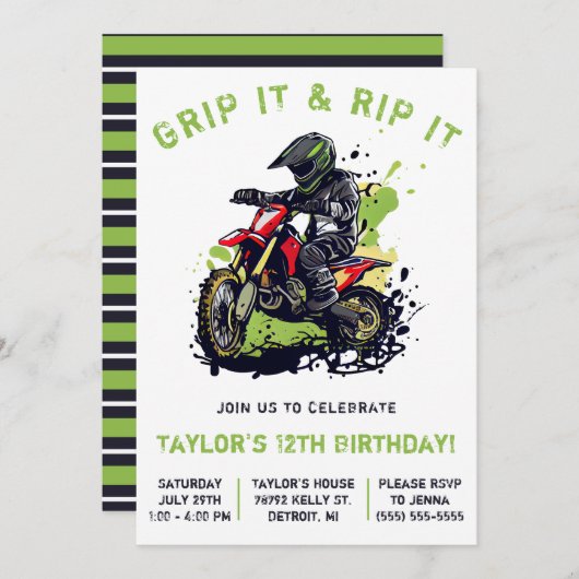 Greif es und rippe es! Motocross, Dirt Bike Geburt Einladung (Vorne/Hinten)