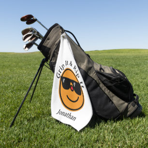 Greife es und rippe es Orange Happy Face Sonnenbri Golfhandtuch