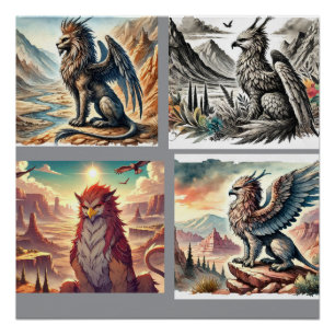 Greifen, Drachen und trostlose Landschaften Poster