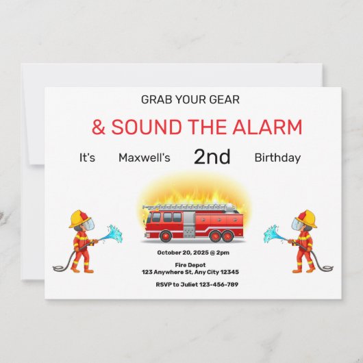 Greifen Sie Ihren Geber Feuerbekämpfung Geburtstag Einladung (Vorderseite)