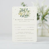 Greige/Cream Snowberry+Eucalyptus Bouquet Wedding RSVP Karte (Stehend Vorderseite)