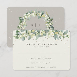 Greige/Cream Snowberry+Eucalyptus Garland Wedding RSVP Karte