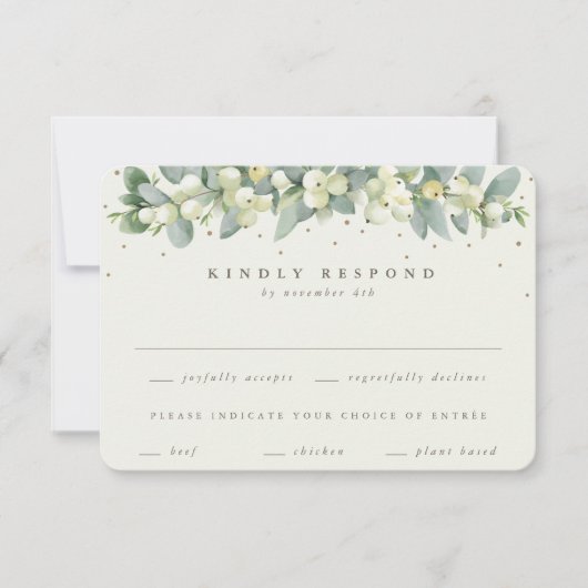 Greige/Cream Snowberry+Eucalyptus Garland Wedding RSVP Karte (Vorderseite)