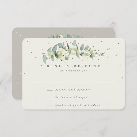 Greige/Cream Snowberry+Eucalyptus Stem Wedding RSVP Karte (Vorne/Hinten)