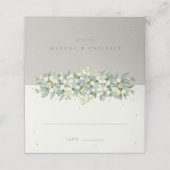 Greige/Cream Snowberry+Eucalyptus Wedding Platzkarte (Außenseite Aufgefaltet)