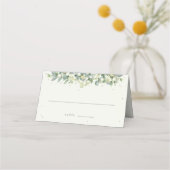Greige/Cream Snowberry+Eucalyptus Wedding Platzkarte (Vorderseite)