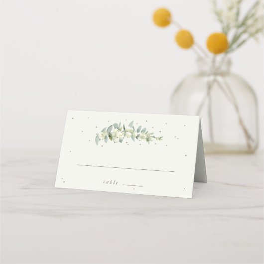 Greige/Cream Snowberry+Eucalyptus Winter Wedding Platzkarte (Vorderseite)