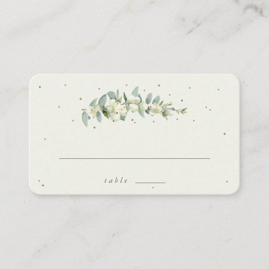 Greige/Cream Snowberry+Eukalyptus Wedding Flat Platzkarte (Vorderseite)