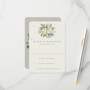 Greige/Creme Schneebeere + Eukalyptus Hochzeit RSVP Karte