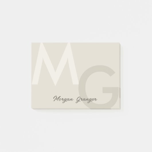 Greige Minimal Clean Modern Large Monogram Post-it Klebezettel (Vorderseite)
