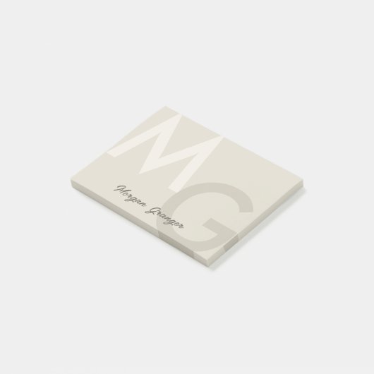 Greige Minimal Clean Modern Large Monogram Post-it Klebezettel (angewinkelt)