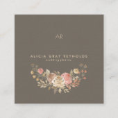 Greige Monogram Rose Gold Floral Wedding Planner Quadratische Visitenkarte (Vorderseite)