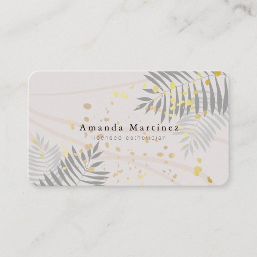 Greige Palm Tree Blätter Carved Lines Business Car Visitenkarte (Vorderseite)