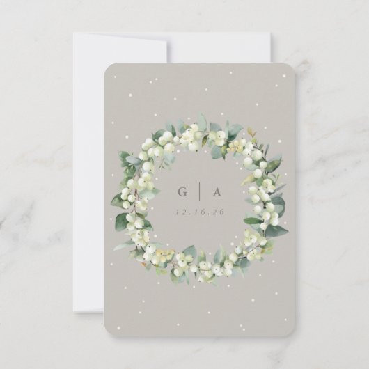 Greige Snowberry+Eucalyptus Ewedding RSVP (Rückseite)