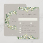 Greige Snowberry+Eucalyptus Ewedding RSVP Karte (Vorne/Hinten)