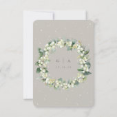Greige Snowberry+Eucalyptus Ewedding RSVP Karte (Rückseite)