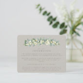 Greige Snowberry+Eucalyptus Garland Wedding Info Begleitkarte (Stehend Vorderseite)