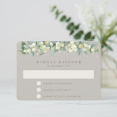 Greige Snowberry+Eucalyptus Garland Winter Wedding RSVP Karte (Stehend Vorderseite)