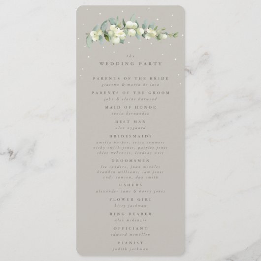 Greige Snowberry+Eucalyptus Stem Winter Wedding Programm (Rückseite)