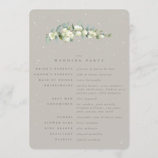 Greige Snowberry+Eucalyptus Stem Winter Wedding Programm (Rückseite)