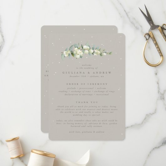 Greige Snowberry+Eucalyptus Stem Winter Wedding Programm (Vorderseite/Rückseite Beispiel)