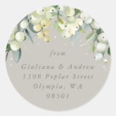 Greige Snowberry+Eucalyptus Wedding Address Runder Aufkleber (Vorderseite)