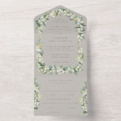 Greige Snowberry+Eucalyptus Wedding All In One Einladung (Innen)