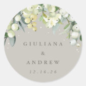 Greige Snowberry+Eucalyptus Wedding Classic Runder Aufkleber (Vorderseite)