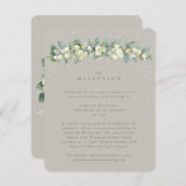 Greige Snowberry+Eucalyptus Wedding Empfang Begleitkarte (Vorne/Hinten)