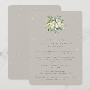 Greige Snowberry+Eucalyptus Wedding Empfang Einladung