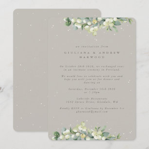 Greige Snowberry+Eucalyptus Wedding Empfang Einladung