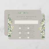 Greige Snowberry+Eucalyptus Wedding Multi-Event RSVP Karte (Vorne/Hinten)