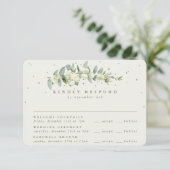 Greige Snowberry+Eucalyptus Wedding Multi-Event RSVP Karte (Stehend Vorderseite)