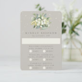 Greige Snowberry+Eucalyptus Wedding Multi-Event RSVP Karte (Stehend Vorderseite)