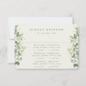 Greige Snowberry+Eucalyptus Wedding Multi-Event RSVP Karte (Vorderseite)