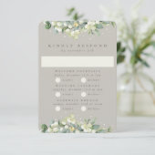 Greige Snowberry+Eucalyptus Wedding Multi-Event RSVP Karte (Stehend Vorderseite)