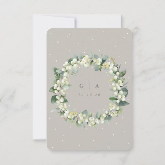 Greige Snowberry+Eucalyptus Wedding Multi-Event RSVP Karte (Rückseite)