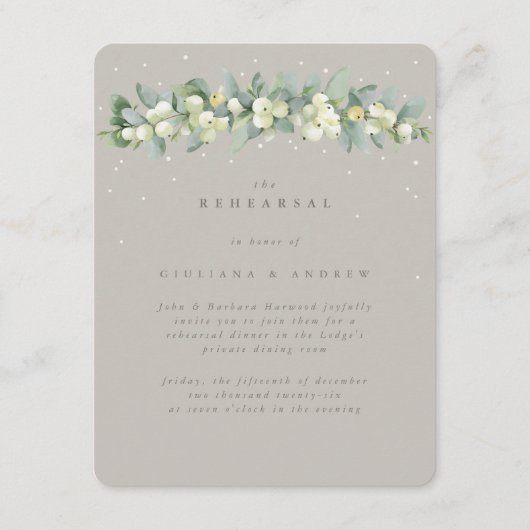 Greige Snowberry+Eucalyptus Wedding Probe Begleitkarte (Vorderseite)
