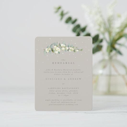 Greige Snowberry+Eucalyptus Wedding Probe Begleitkarte (Stehend Vorderseite)
