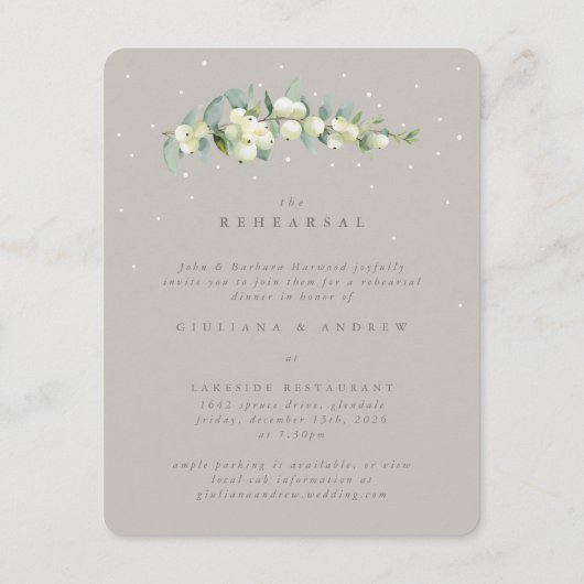 Greige Snowberry+Eucalyptus Wedding Probe Begleitkarte (Vorderseite)