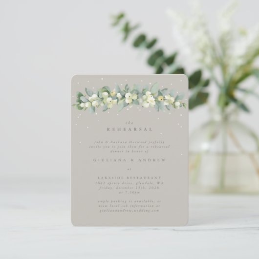 Greige Snowberry+Eucalyptus Wedding Probe Begleitkarte (Stehend Vorderseite)