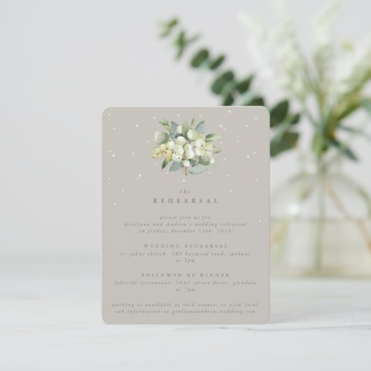 Greige Snowberry+Eucalyptus Wedding Probe Begleitkarte (Stehend Vorderseite)